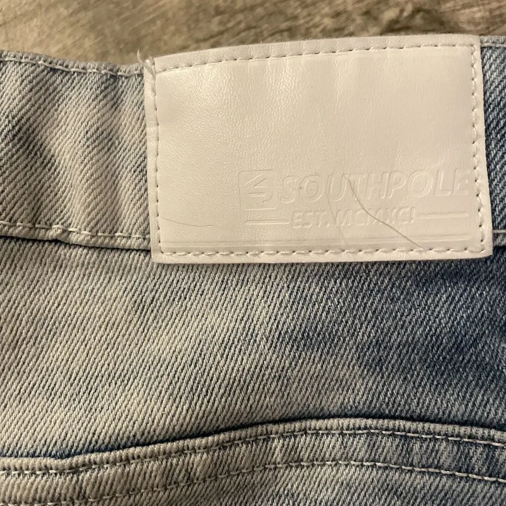 Southpole Skinny Jeans Men's Size 38x32 Y2K Distressed Ribbed Light Wash Hip Hop